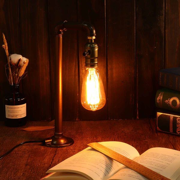 Water Pipe Industrial Table Lamp E27 Bulb Light Vintage Desk Table Lantern Lamp Fixture Indoor Lighting Home Bedroom Decoration