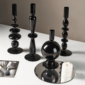 Modern Glass Candleholder Retro Home Living Room Black Glass Table Romantic Candlelight Creative Decoration Ornaments