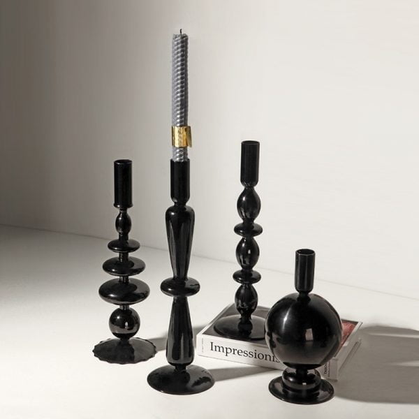 Modern Glass Candleholder Retro Home Living Room Black Glass Table Romantic Candlelight Creative Decoration Ornaments