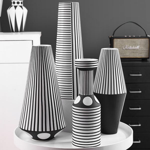 Nordic black and white striped creative ceramic vase geometric craft ornaments room decoration accessories home decor