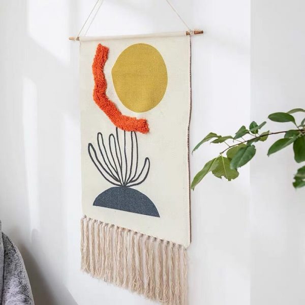 Nordic art hanging fabric new hand knitted tassel tapestry handmade wall hanging bohemian style retro home decor cotton