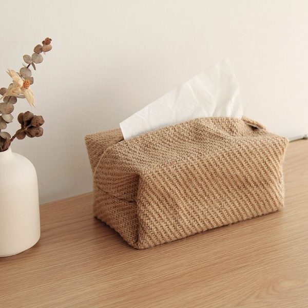 Ins cotton and linen pumping box fabric Simple weaving Homestay decoration toilet paper storage Beige apricot Photo accessory