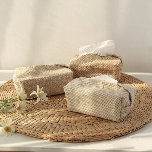 Ins cotton and linen pumping box fabric Simple weaving Homestay decoration toilet paper storage Beige apricot Photo accessory