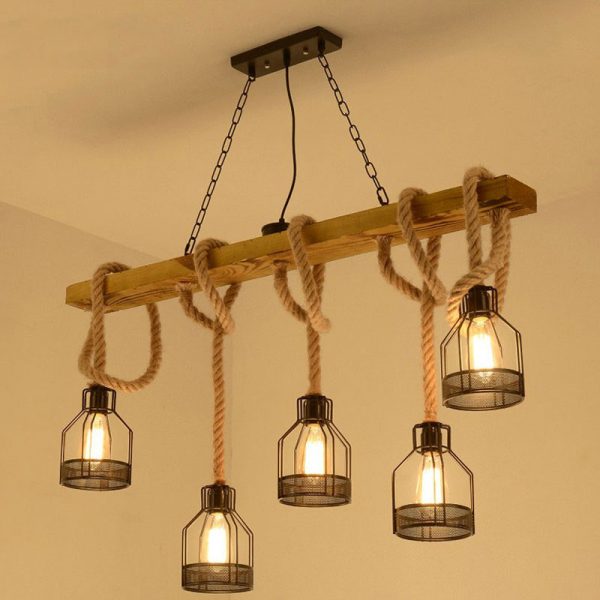 Loft suspension lampe salle à manger restaurant café salon corde de chanvre bois plafond lustre éclairage vintage droplight